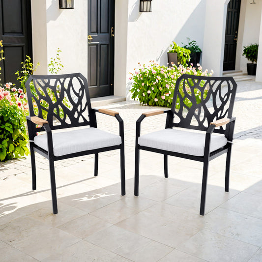 Arvello Aluminum Outdoor Dining Chair with Branch-Like Backrest Sunbrella Cushions (2-Pack)
