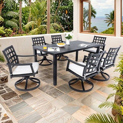 Alderon 7-Piece Aluminum Outdoor Dining Set with Swivel Rocking Chairs Sunbrella Cushions