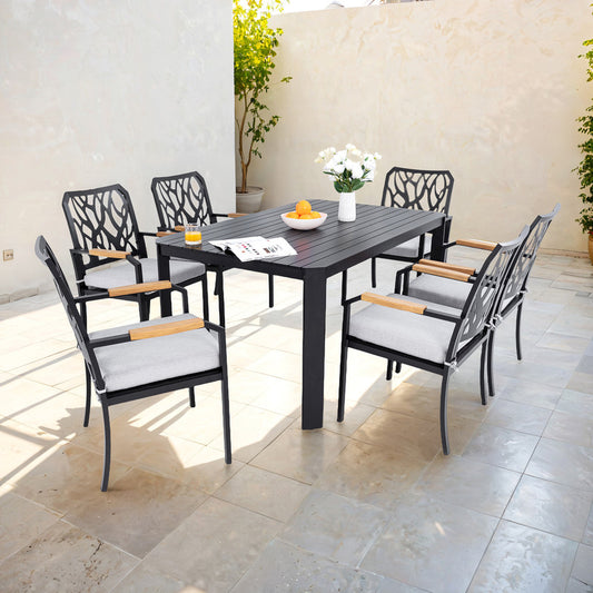 Arvello 7-Piece Aluminum Outdoor Dining Set with 6 Stationary Dining Chairs Sunbrella Cushions