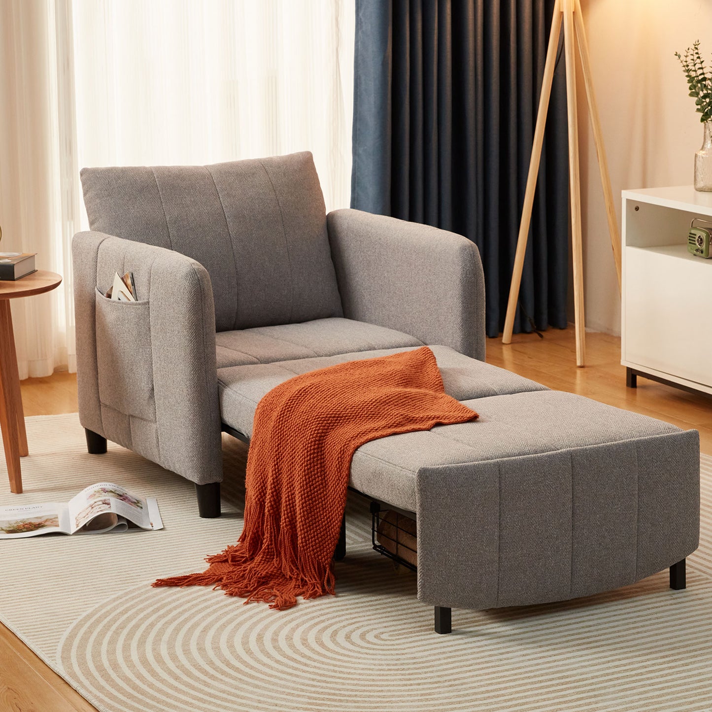 84" Extra-Long Sleeper Chair, 4-in-1 Convertible Pull-Out Chair Bed, Single Sofa Bed for Adults, Perfect for Living Rooms & Small Spaces