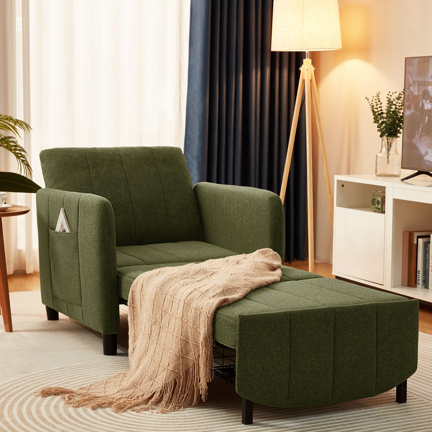 84" Extra-Long Sleeper Chair, 4-in-1 Convertible Pull-Out Chair Bed, Single Sofa Bed for Adults, Perfect for Living Rooms & Small Spaces