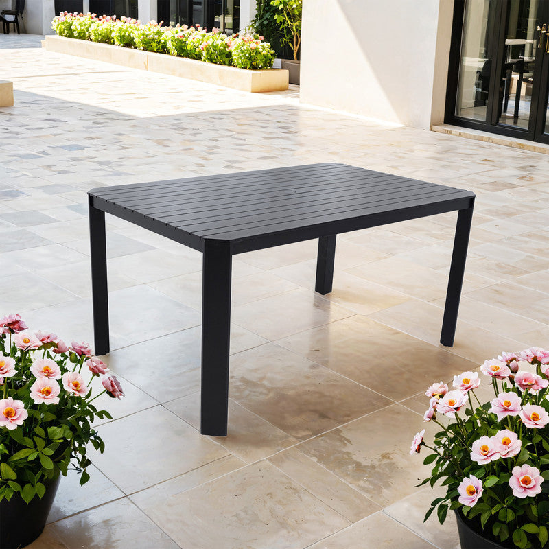 Arvello Black Rectangle Aluminum Outdoor Dining Table with Umbrella Hole