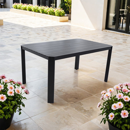 Arvello Black Rectangle Aluminum Outdoor Dining Table with Umbrella Hole