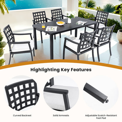Alderon Black 7-Piece Aluminum Outdoor Dining Set with 6 Stationary Dining Chairs Sunbrella Cushions
