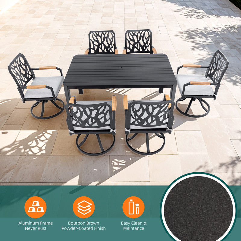Arvello 7-Piece Aluminum Outdoor Dining Set with Swivel Rocking Chairs Sunbrella Cushions