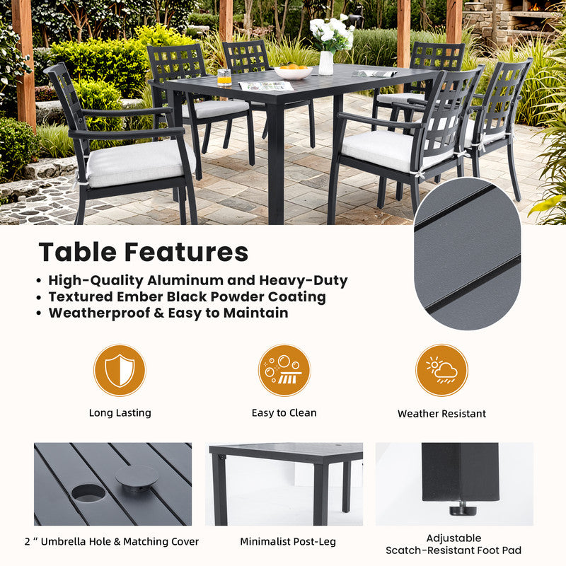Alderon 7-Piece Cast Aluminum Outdoor Dining Set with 4 Dining Chairs and 2 Swivel Rockers Sunbrella Cushions