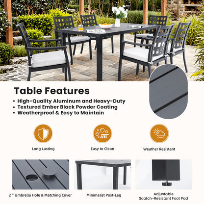 Alderon 7-Piece Cast Aluminum Outdoor Dining Set with 4 Dining Chairs and 2 Swivel Rockers Sunbrella Cushions