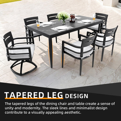 Cavallo 7-Piece Aluminum Outdoor Dining Set with Black Marble-Look Sintered Stone Tabletop and Sunbrella Cushions