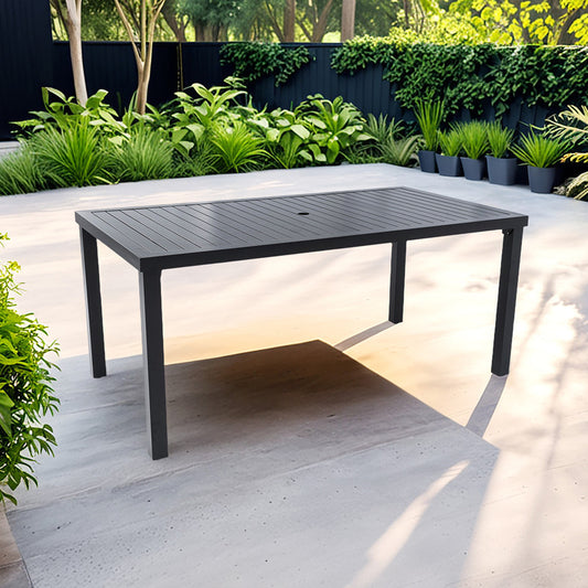 Alderon Rectangle Aluminum Outdoor Dining Table with Umbrella Hole