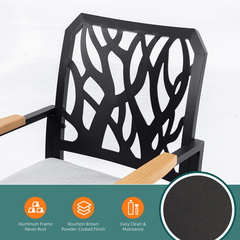 Arvello Aluminum Outdoor Dining Chair with Branch-Like Backrest Sunbrella Cushions (2-Pack)