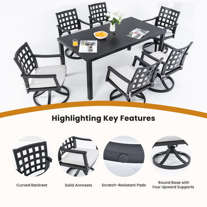 Alderon 7-Piece Aluminum Outdoor Dining Set with Swivel Rocking Chairs Sunbrella Cushions