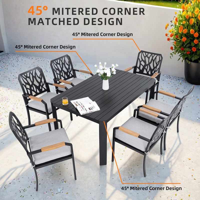 Arvello 7-Piece Aluminum Outdoor Dining Set with 6 Stationary Dining Chairs Sunbrella Cushions