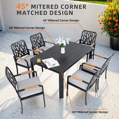 Arvello 7-Piece Aluminum Outdoor Dining Set with 6 Stationary Dining Chairs Sunbrella Cushions