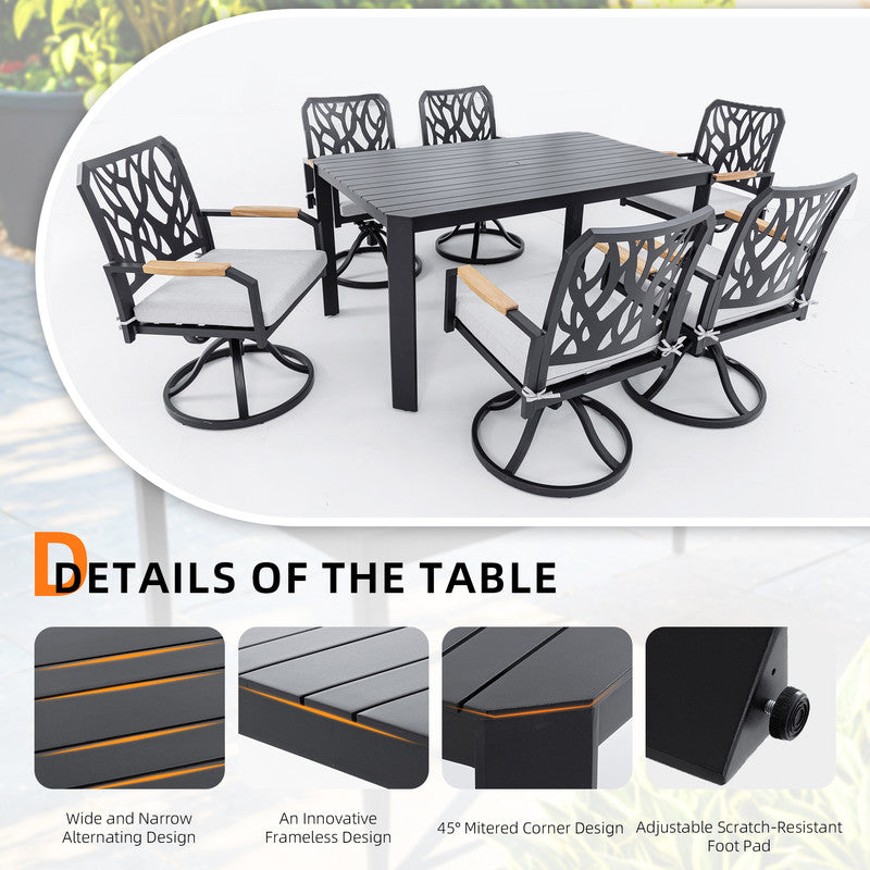 Arvello 7-Piece Aluminum Outdoor Dining Set with Swivel Rocking Chairs Sunbrella Cushions