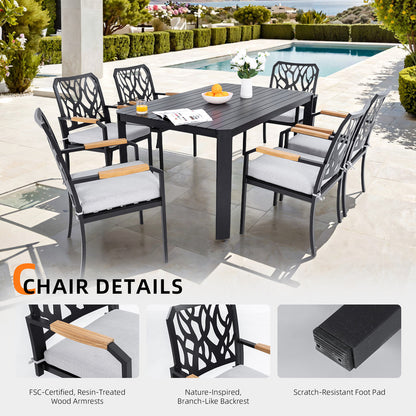 Arvello Aluminum Outdoor Dining Chair with Branch-Like Backrest Sunbrella Cushions (2-Pack)