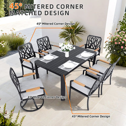 Arvello 7-Piece Aluminum Outdoor Dining Set with 4 Dining Chairs and 2 Swivel Rockers Sunbrella Cushions