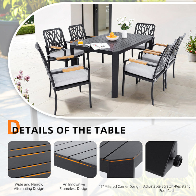 Arvello 7-Piece Aluminum Outdoor Dining Set with 6 Stationary Dining Chairs Sunbrella Cushions