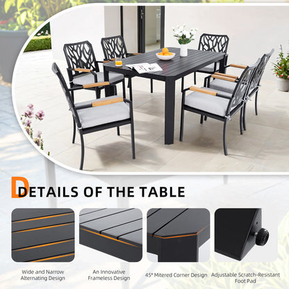 Arvello 7-Piece Aluminum Outdoor Dining Set with 6 Stationary Dining Chairs Sunbrella Cushions