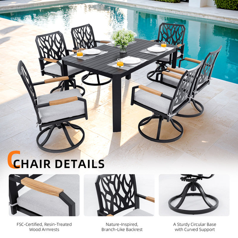 Arvello 7-Piece Aluminum Outdoor Dining Set with Swivel Rocking Chairs Sunbrella Cushions