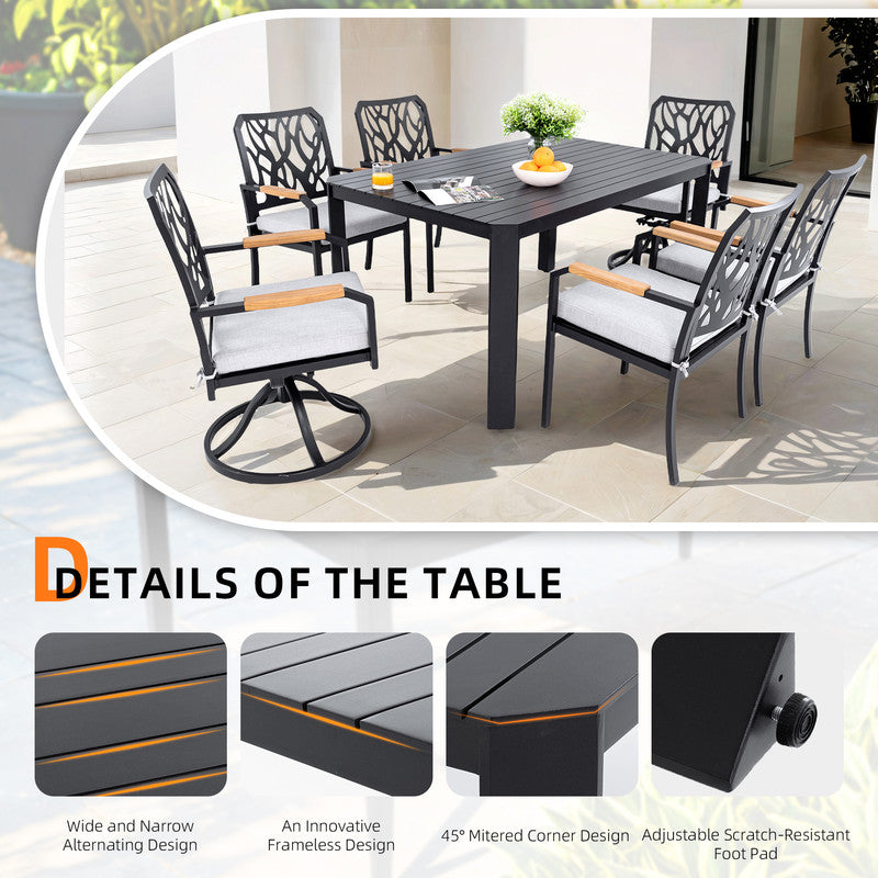 Arvello 7-Piece Aluminum Outdoor Dining Set with 4 Dining Chairs and 2 Swivel Rockers Sunbrella Cushions