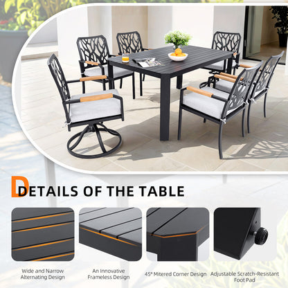Arvello 7-Piece Aluminum Outdoor Dining Set with 4 Dining Chairs and 2 Swivel Rockers Sunbrella Cushions