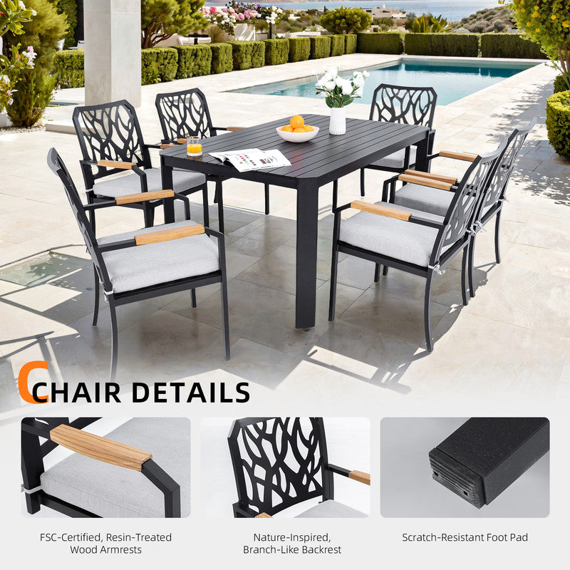 Arvello 7-Piece Aluminum Outdoor Dining Set with 6 Stationary Dining Chairs Sunbrella Cushions