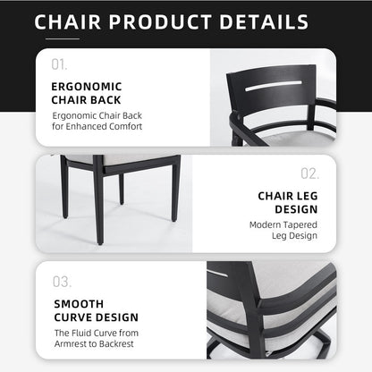 Cavallo 7-Piece Aluminum Outdoor Dining Set with Black Marble-Look Sintered Stone Tabletop and Sunbrella Cushions