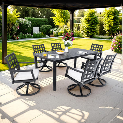 Alderon 7-Piece Aluminum Outdoor Dining Set with Swivel Rocking Chairs Sunbrella Cushions