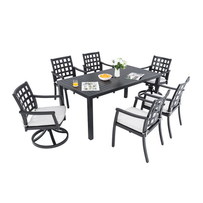 Alderon 7-Piece Cast Aluminum Outdoor Dining Set with 4 Dining Chairs and 2 Swivel Rockers Sunbrella Cushions