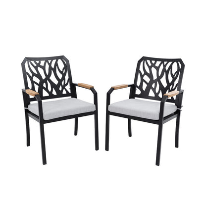 Arvello Aluminum Outdoor Dining Chair with Branch-Like Backrest Sunbrella Cushions (2-Pack)