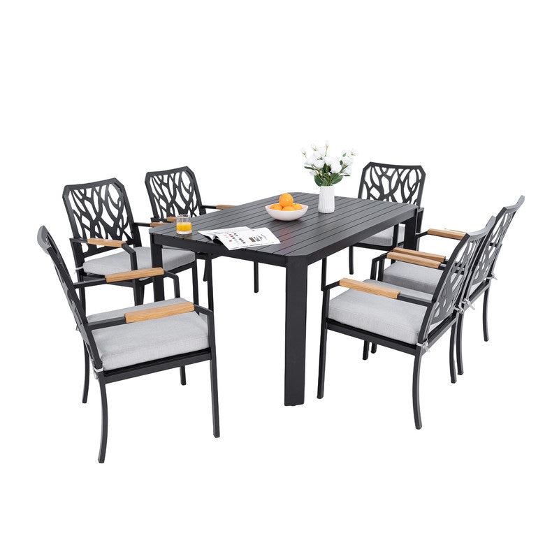 Arvello 7-Piece Aluminum Outdoor Dining Set with 6 Stationary Dining Chairs Sunbrella Cushions