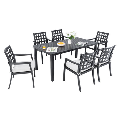 Alderon Black 7-Piece Aluminum Outdoor Dining Set with 6 Stationary Dining Chairs Sunbrella Cushions