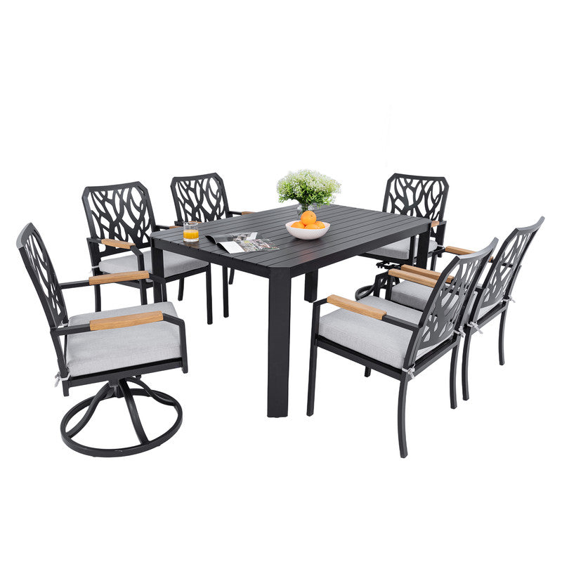 Arvello 7-Piece Aluminum Outdoor Dining Set with 4 Dining Chairs and 2 Swivel Rockers Sunbrella Cushions