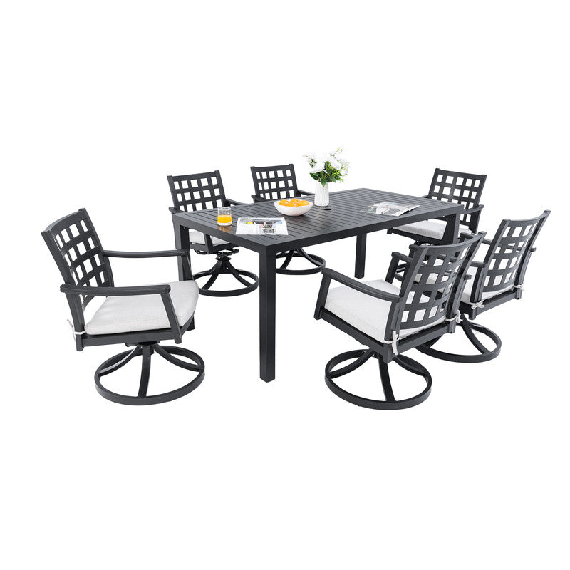 Alderon 7-Piece Aluminum Outdoor Dining Set with Swivel Rocking Chairs Sunbrella Cushions