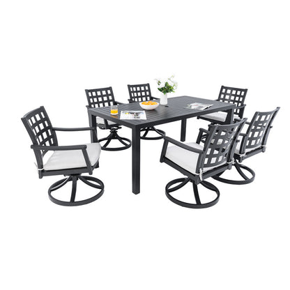 Alderon 7-Piece Aluminum Outdoor Dining Set with Swivel Rocking Chairs Sunbrella Cushions