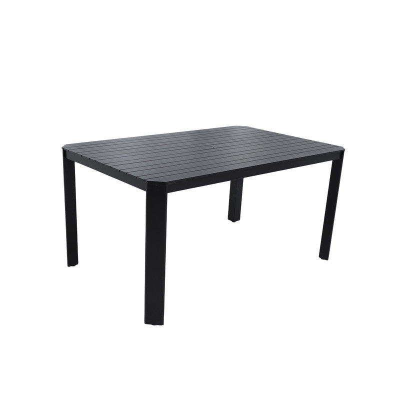 Arvello Black Rectangle Aluminum Outdoor Dining Table with Umbrella Hole