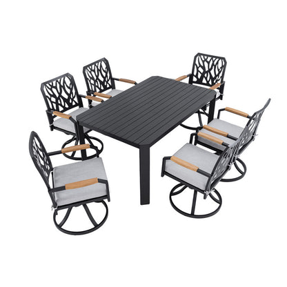 Arvello 7-Piece Aluminum Outdoor Dining Set with Swivel Rocking Chairs Sunbrella Cushions