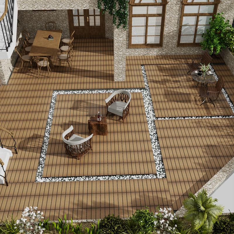 Oak Wood-Plastic Composite Patio Deck Tiles, 12 in. x 12 in. Interlocking Deck Tiles