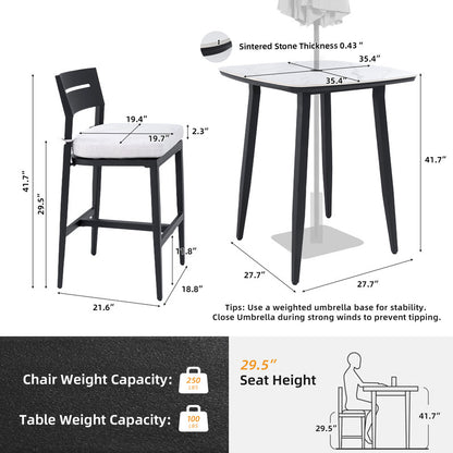 Barvallo 5-Piece Aluminum Rounded-Square 41.7 in. Outdoor Bistro Set with Sunbrella Silver Cushion and Umbrella Hole