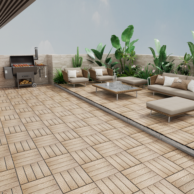 Teak Wood-Plastic Composite Patio Deck Tiles, 12 in. x 12 in. Interlocking Deck Tiles