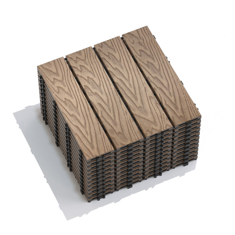 Teak Wood-Plastic Composite Patio Deck Tiles, 12 in. x 12 in. Interlocking Deck Tiles