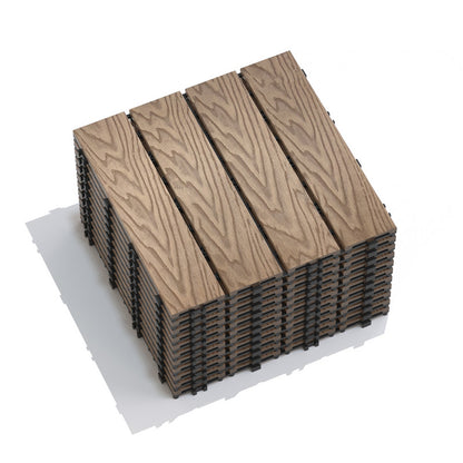 Teak Wood-Plastic Composite Patio Deck Tiles, 12 in. x 12 in. Interlocking Deck Tiles
