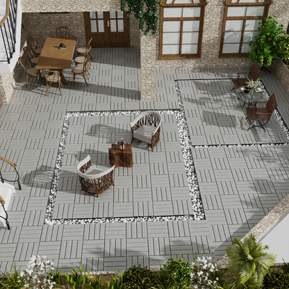 Wood-Plastic Composite Patio Deck Tiles, 12 in. x 12 in. Interlocking Deck Tiles in Light Grey