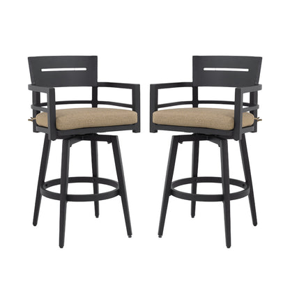 Barvallo Swivel Aluminum Outdoor Bar Stool with Sunbrella Cast Silver Cushion (2-Pack)