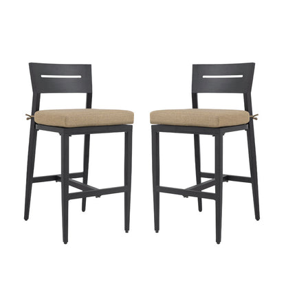 Barvallo Aluminum Outdoor Bar Stool with Sunbrella Cast Silver Cushion (2-Pack)