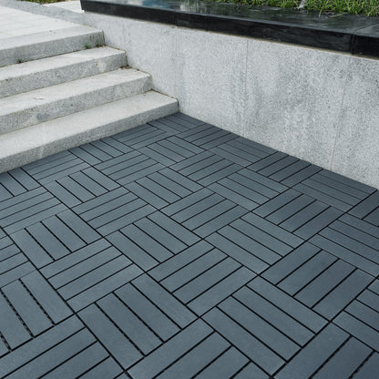 12 in. x 12 in. Plastic Interlocking Deck Tiles, Waterproof 4-slat Flooring Tile in Brown(44-Pack)