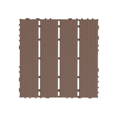 12 in. x 12 in. Plastic Interlocking Deck Tiles, 4-slat Outdoor Flooring Tile in Brown(44-Pack)