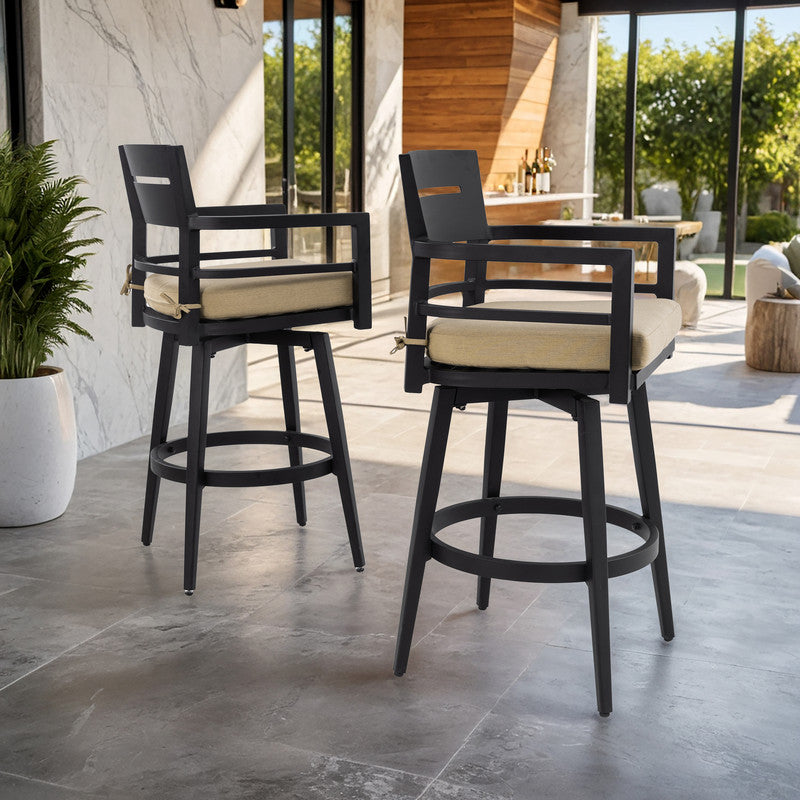 Barvallo Swivel Aluminum Outdoor Bar Stool with Sunbrella Cast Silver Cushion (2-Pack)