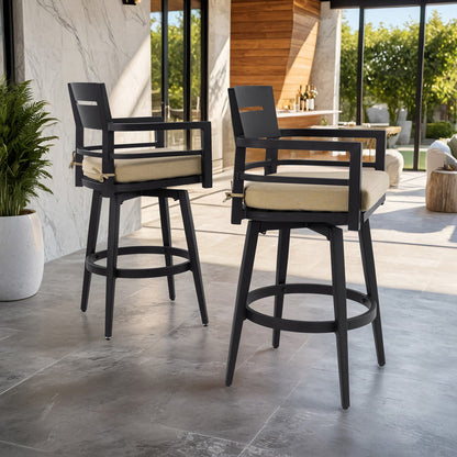 Barvallo Swivel Aluminum Outdoor Bar Stool with Sunbrella Cast Silver Cushion (2-Pack)