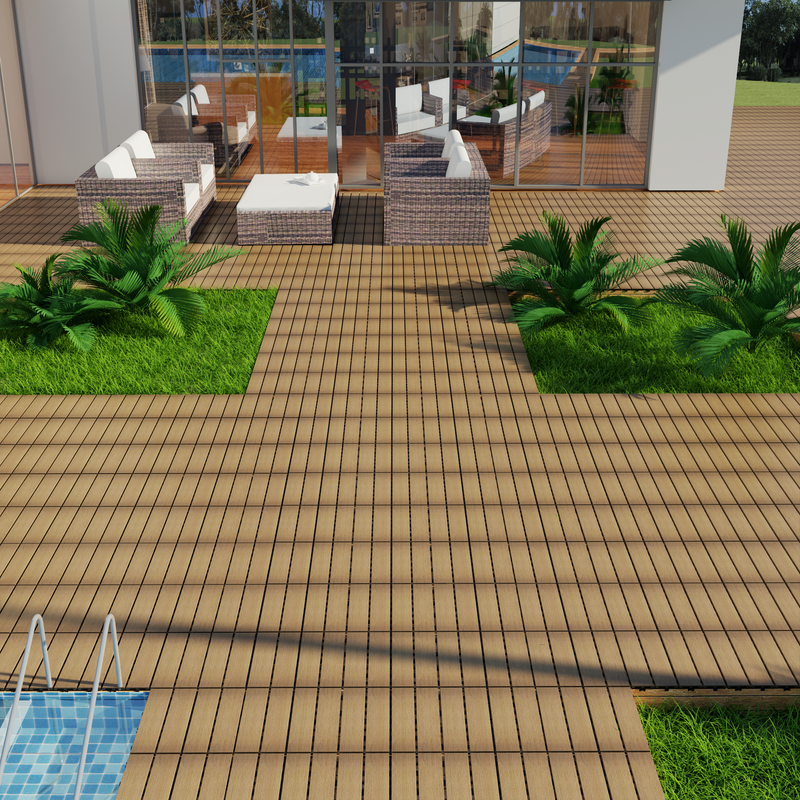 Oak Wood-Plastic Composite Patio Deck Tiles, 12 in. x 12 in. Interlocking Deck Tiles